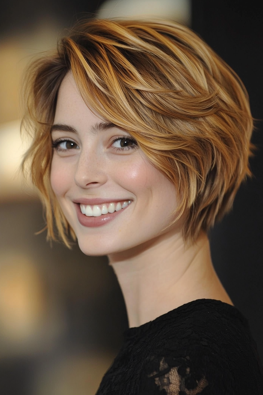 5. Short Shag with Golden Honey Hues (Short Hairstyles For Thin Hair) - Short Hairstyles For Thin Hair