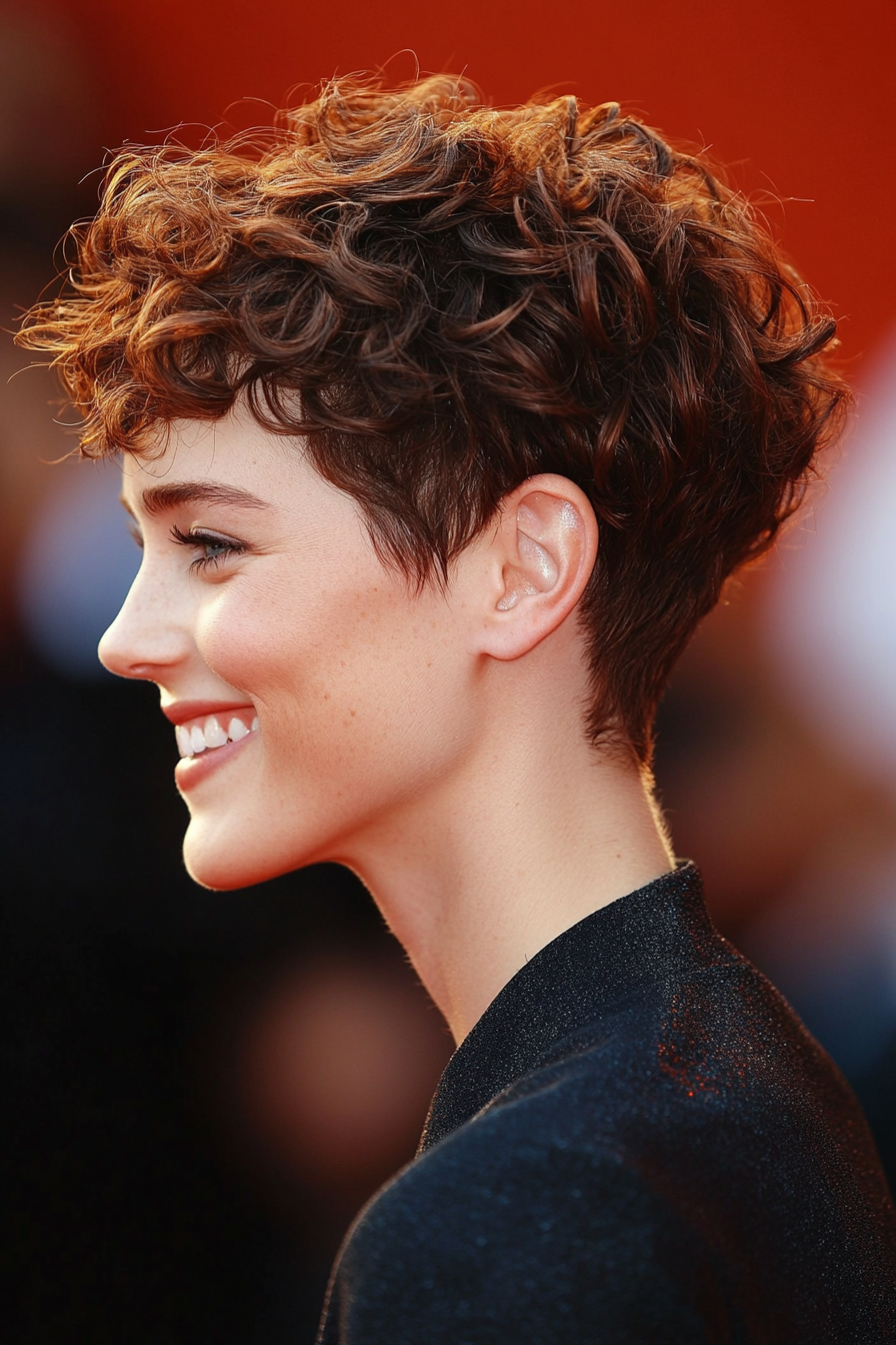 7. Curly Crop with Natural Dark Auburn (Short Hairstyles For Thin Hair) - Short Hairstyles For Thin Hair