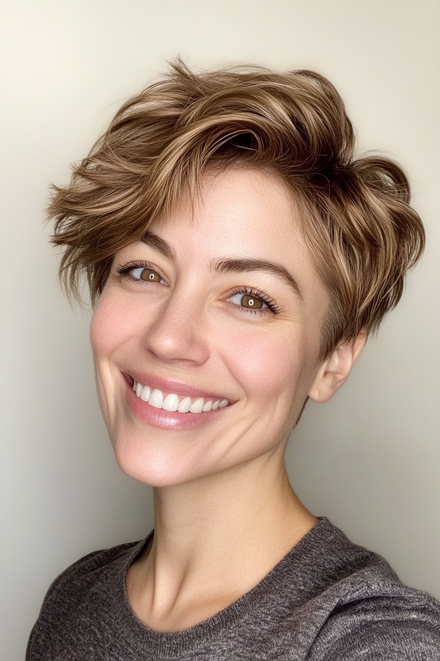9. Choppy Pixie in Neutral Light Brown (Short Hairstyles For Thin Hair) - Short Hairstyles For Thin Hair