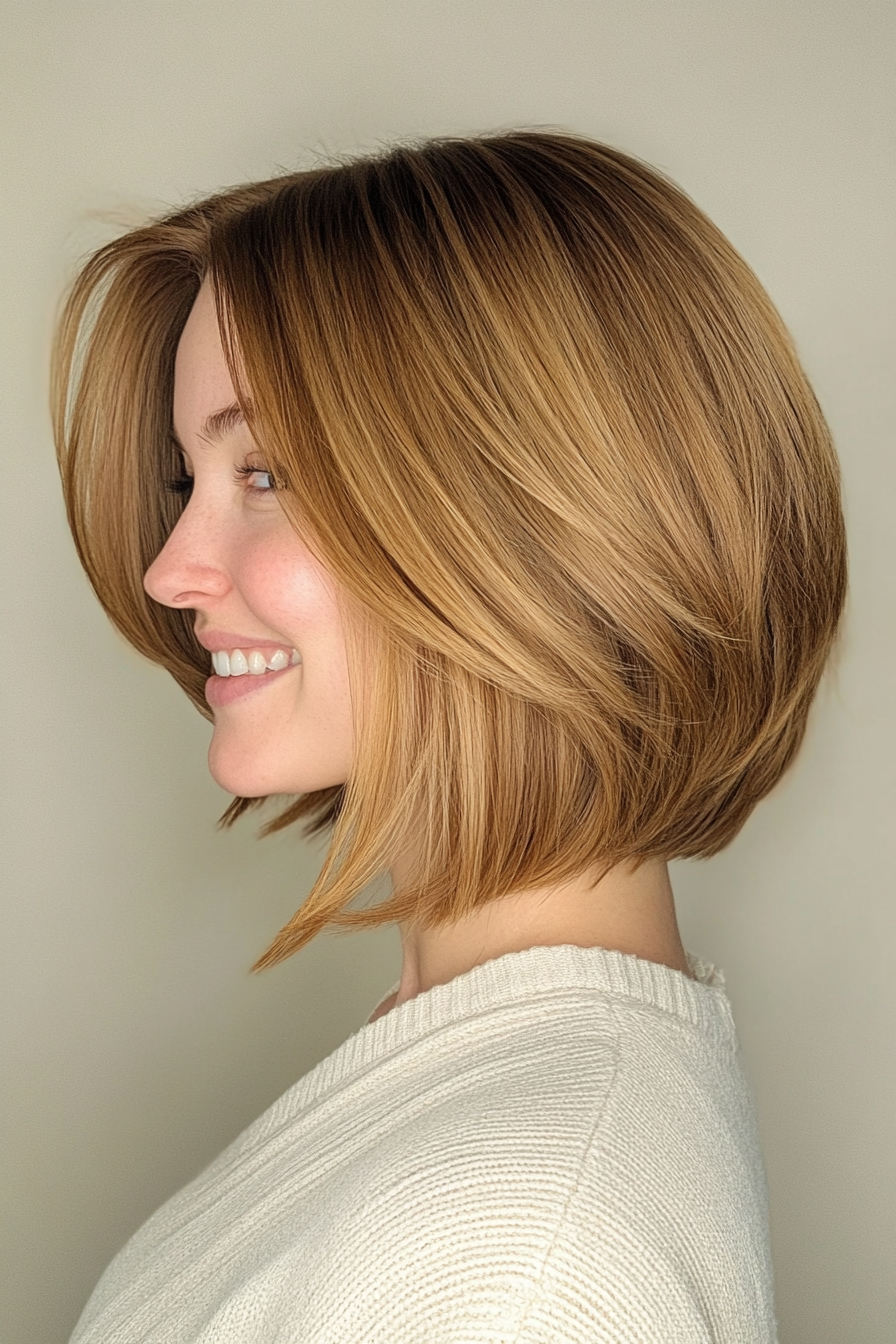 10. Angled Bob in Warm Golden Brown (Short Hairstyles For Thin Hair) - Short Hairstyles For Thin Hair