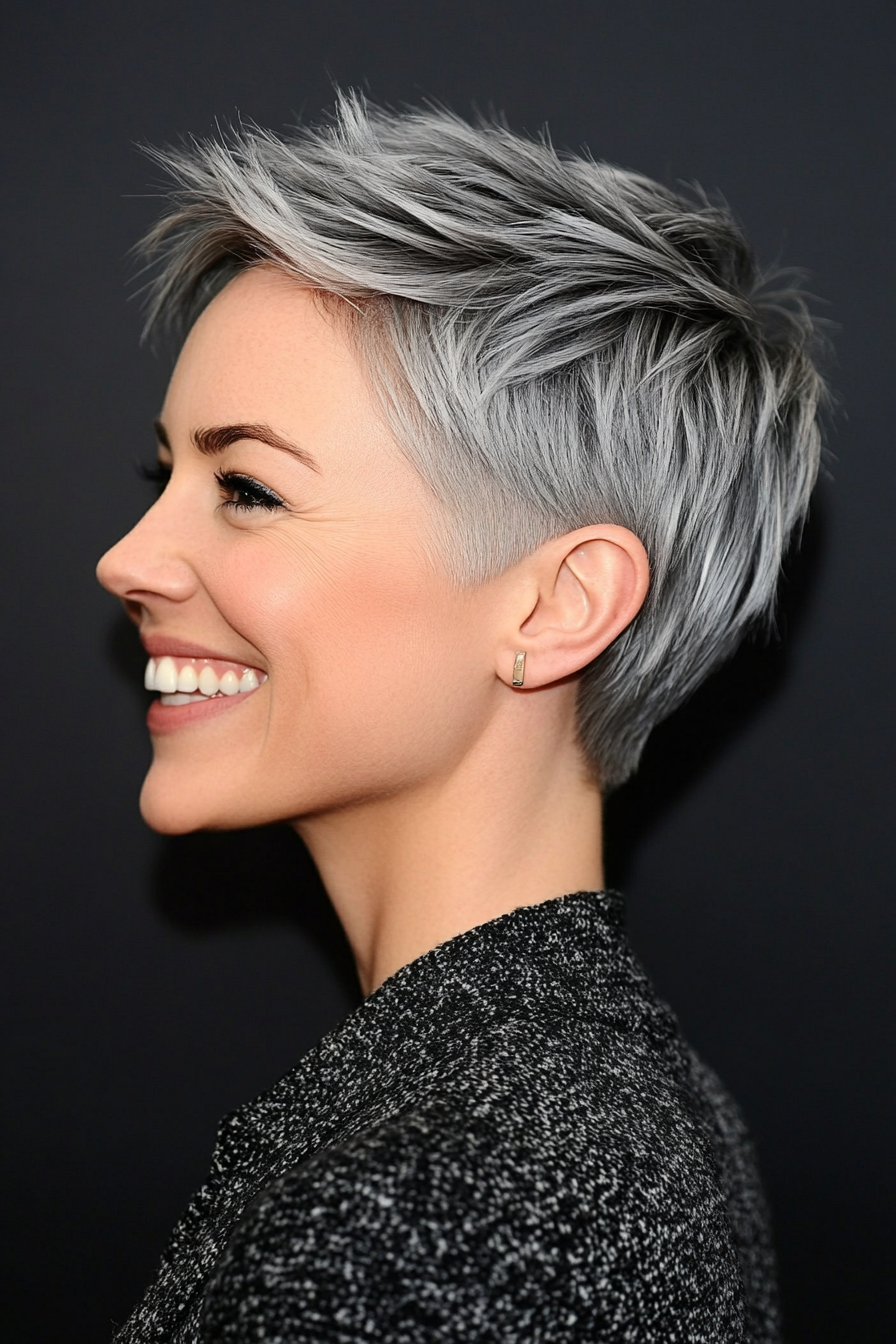 11. Volumizing Pixie in Cool Silver Grey (Short Hairstyles For Thin Hair) - Short Hairstyles For Thin Hair