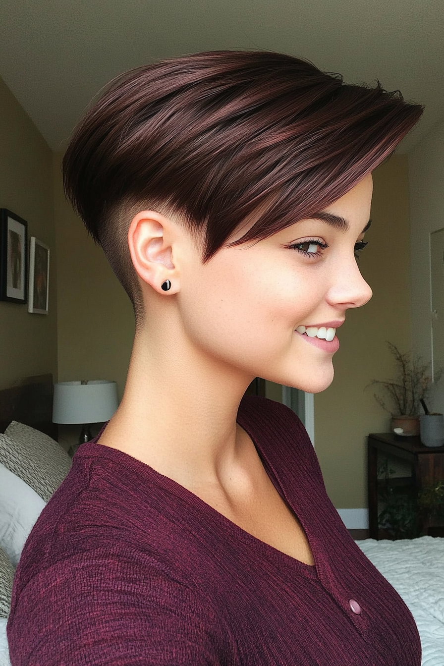 17. Short Undercut in Deep Mahogany Brown (Short Hairstyles For Thin Hair) - Short Hairstyles For Thin Hair