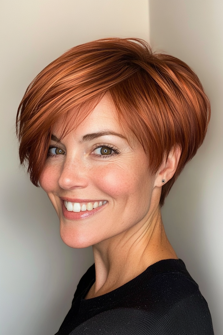 18. Side-Swept Pixie in Warm Copper Red (Short Hairstyles For Thin Hair) - Short Hairstyles For Thin Hair