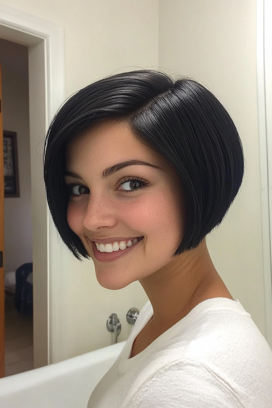 21. Short Blunt Cut with Jet Black Shine (Short Hairstyles For Thin Hair) - Short Hairstyles For Thin Hair