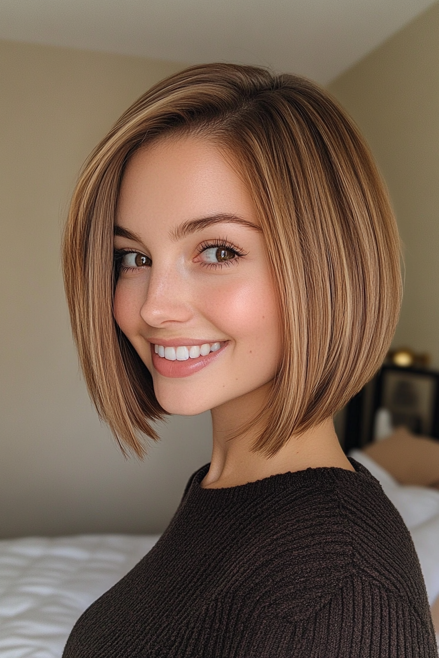 22. Chin-Length Bob with Soft Mocha Highlights (Short Hairstyles For Thin Hair) - Short Hairstyles For Thin Hair