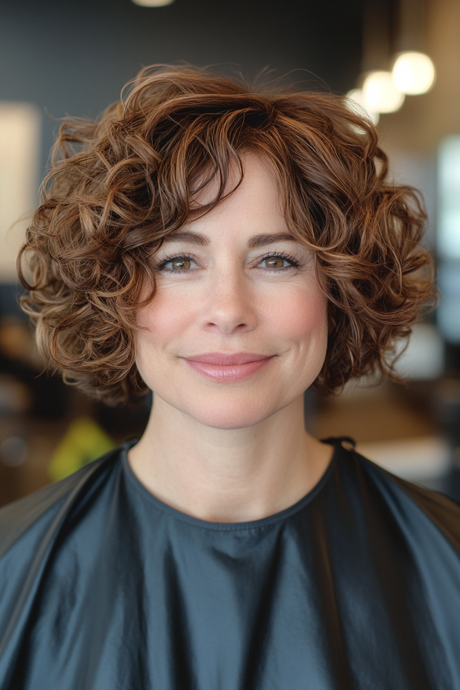 26. Short Curly Bob in Warm Cinnamon Brown (Short Hairstyles For Thin Hair) - Short Hairstyles For Thin Hair