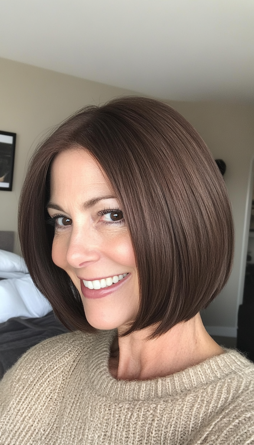 1. Classic Chin-Length Bob in Deep Brunette (Bob Hairstyles For Women Over 50) - Bob Hairstyles For Women Over 50