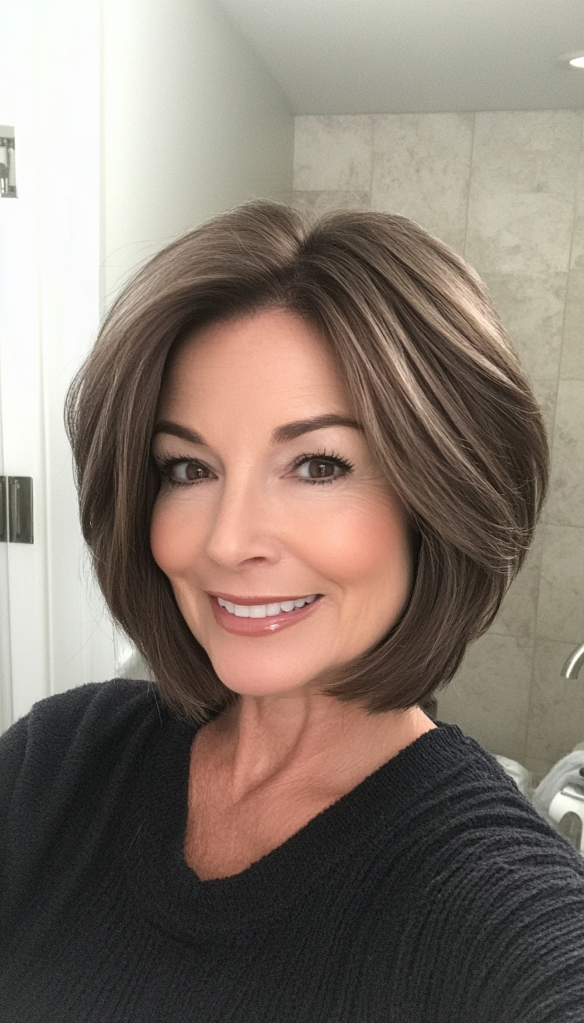 4. Feathered Bob in Soft Ash Brown (Bob Hairstyles For Women Over 50) - Bob Hairstyles For Women Over 50