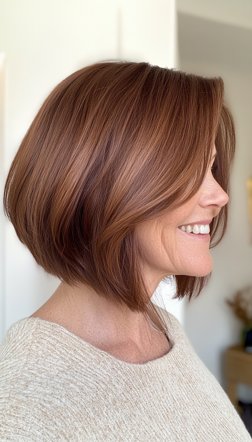 5. Asymmetrical Bob in Chestnut Brown (Bob Hairstyles For Women Over 50) - Bob Hairstyles For Women Over 50