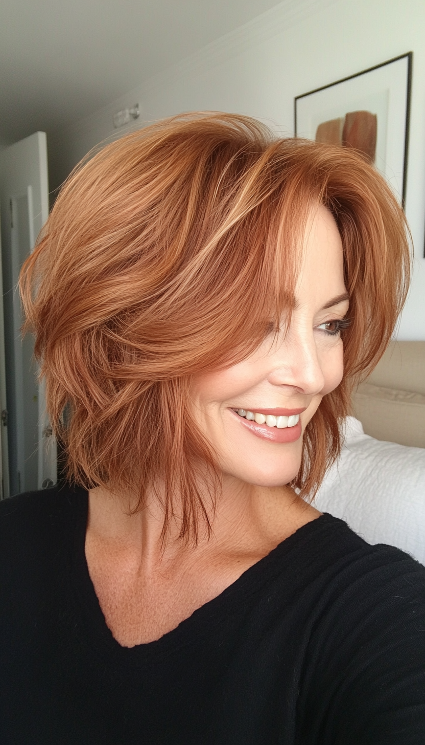 9. Shaggy Bob in Light Auburn (Bob Hairstyles For Women Over 50) - Bob Hairstyles For Women Over 50