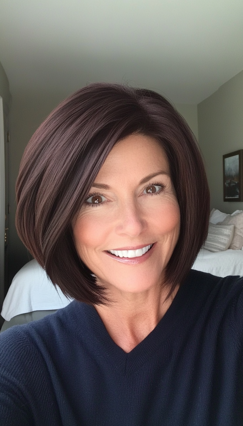 12. Graduated Bob in Dark Chocolate (Bob Hairstyles For Women Over 50) - Bob Hairstyles For Women Over 50