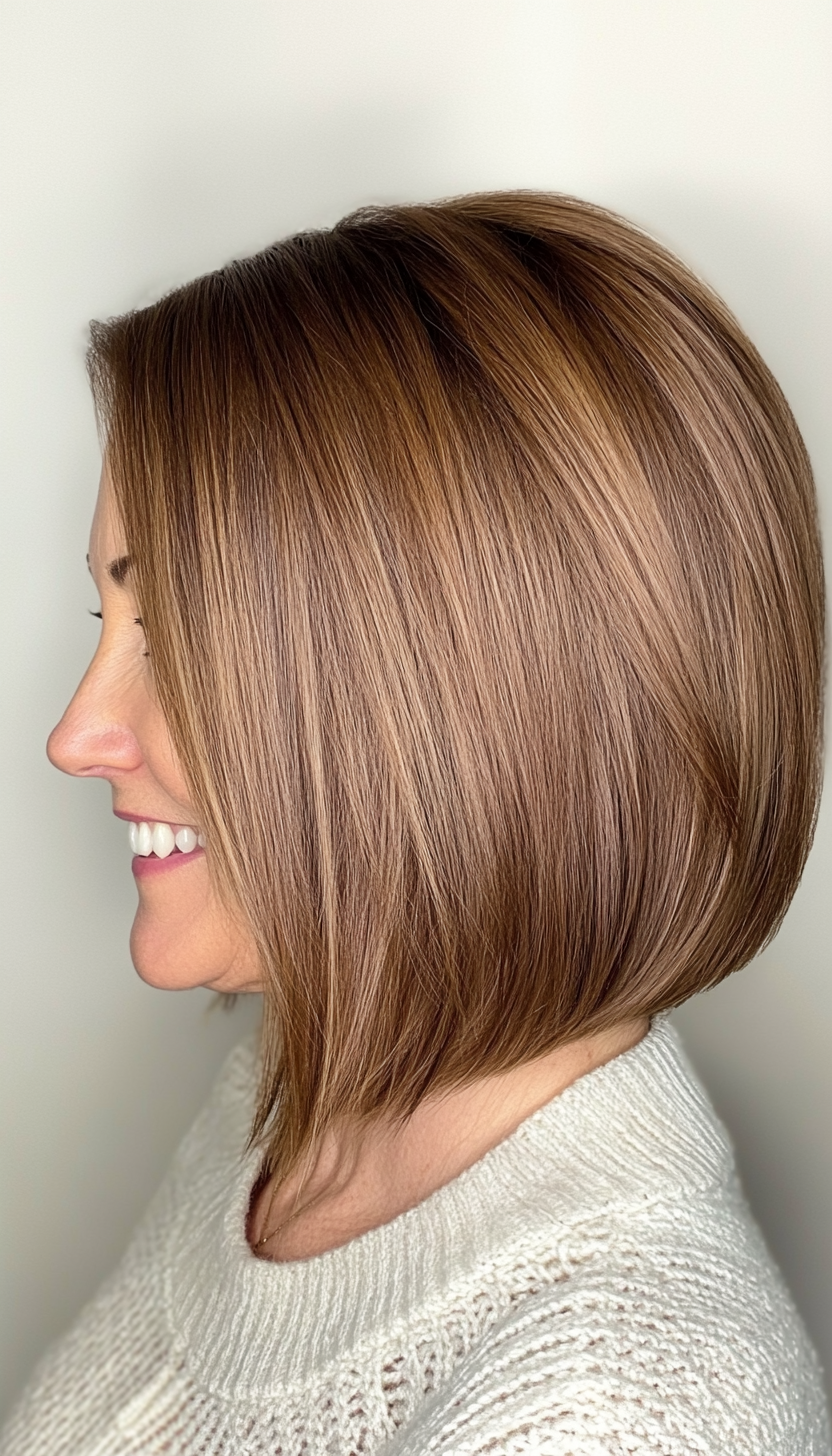 16. Wedge Bob in Warm Honey Brown (Bob Hairstyles For Women Over 50) - Bob Hairstyles For Women Over 50