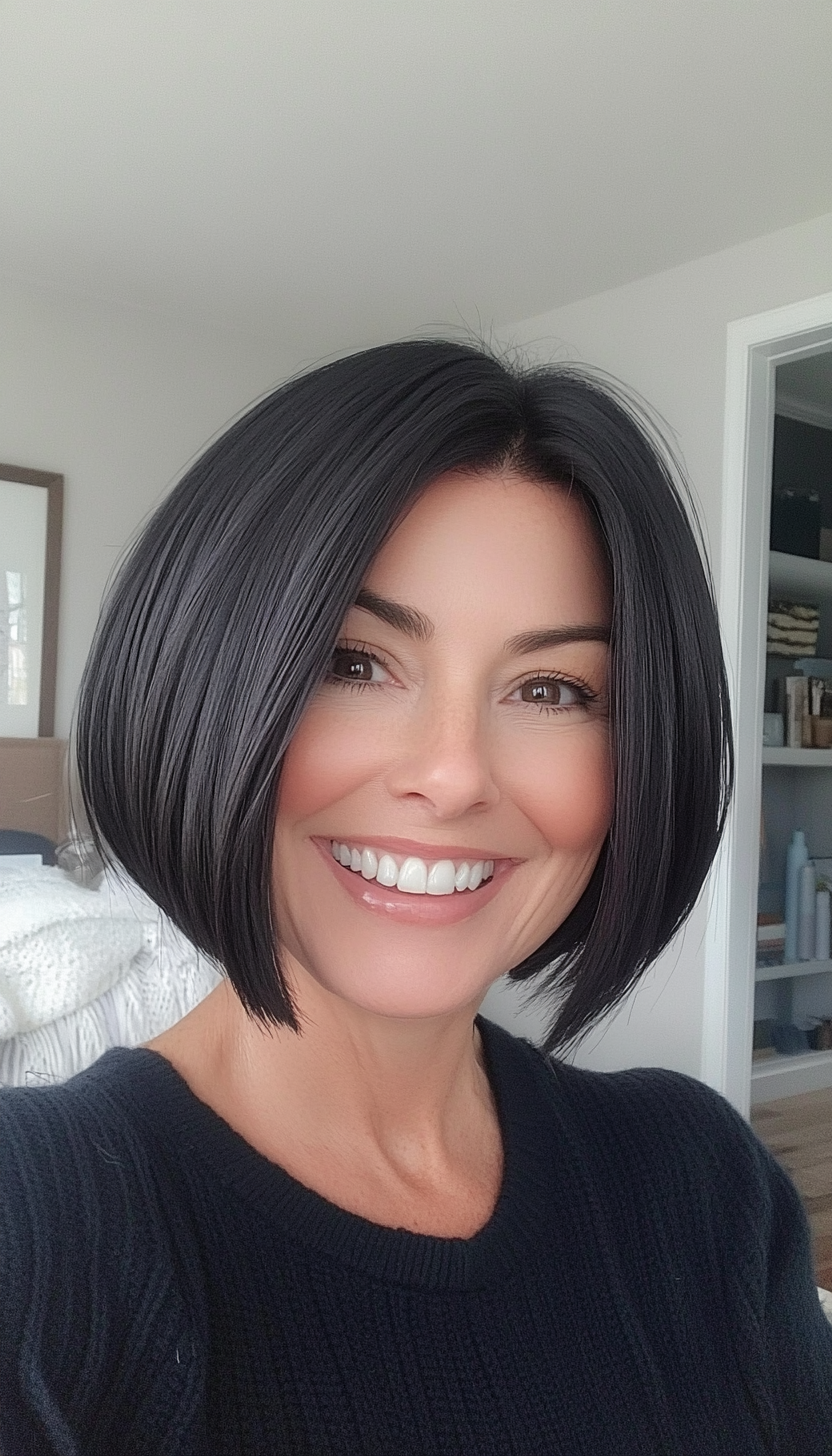 21. Edgy Bob in Natural Black (Bob Hairstyles For Women Over 50) - Bob Hairstyles For Women Over 50