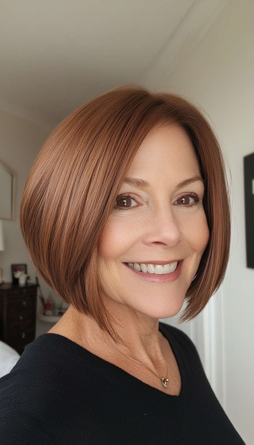 22. Short Bob in Cinnamon Brown (Bob Hairstyles For Women Over 50) - Bob Hairstyles For Women Over 50