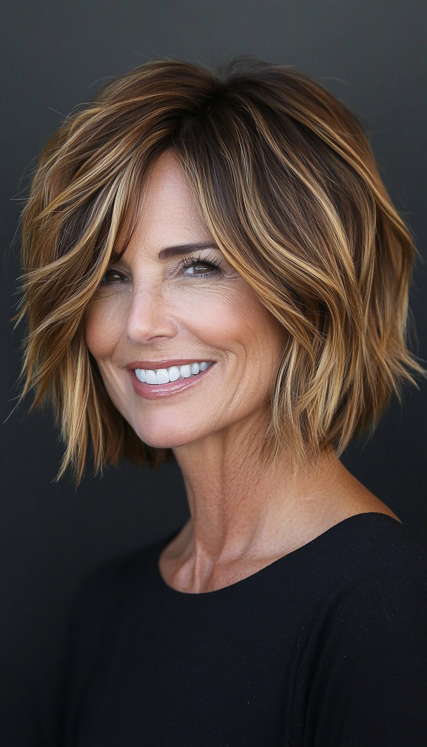 23. Choppy Bob in Soft Golden Brunette (Bob Hairstyles For Women Over 50) - Bob Hairstyles For Women Over 50