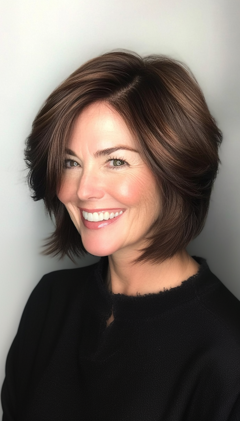 27. Stacked Bob in Dark Chestnut (Bob Hairstyles For Women Over 50) - Bob Hairstyles For Women Over 50
