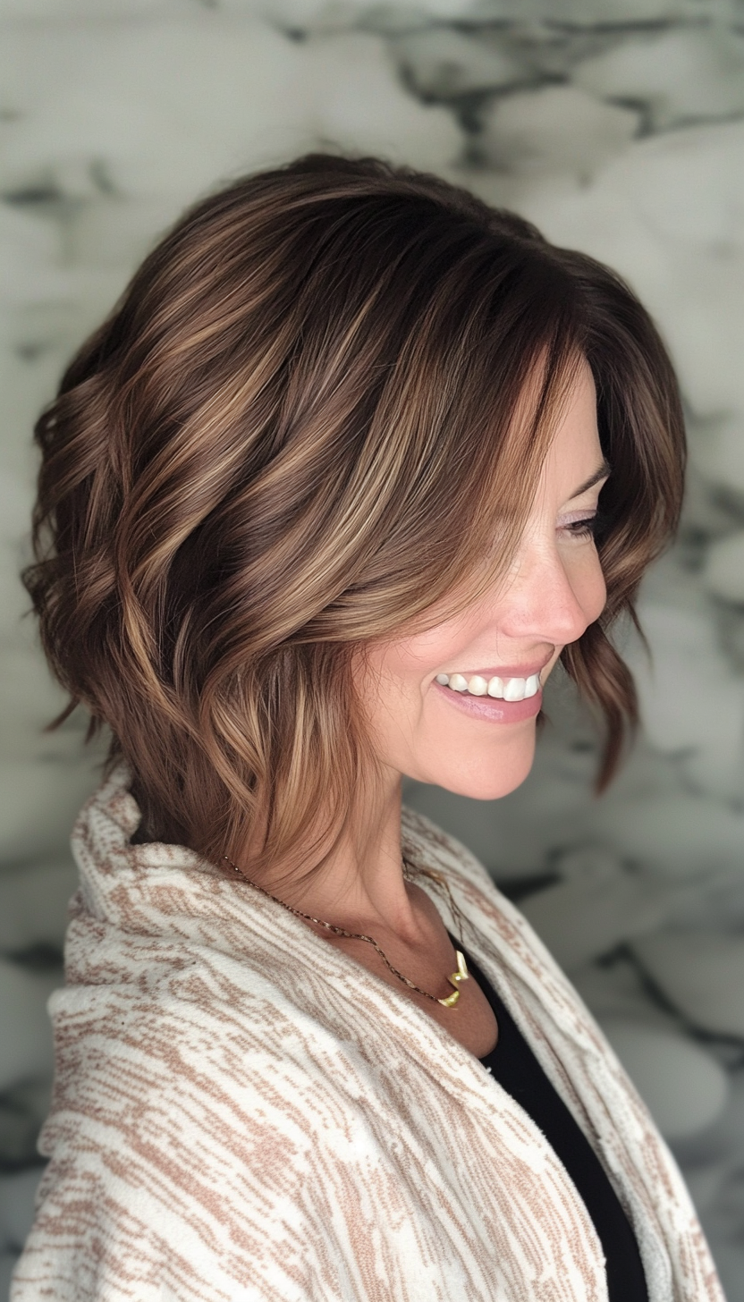 17. Tousled Bob in Soft Cocoa Brown (Bob Hairstyles For Women Over 50) - Bob Hairstyles For Women Over 50