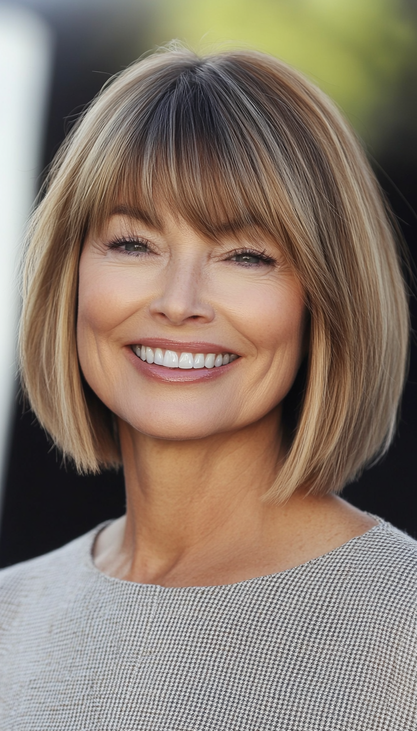 20. Fringe Bob in Light Caramel (Bob Hairstyles For Women Over 50) - Bob Hairstyles For Women Over 50
