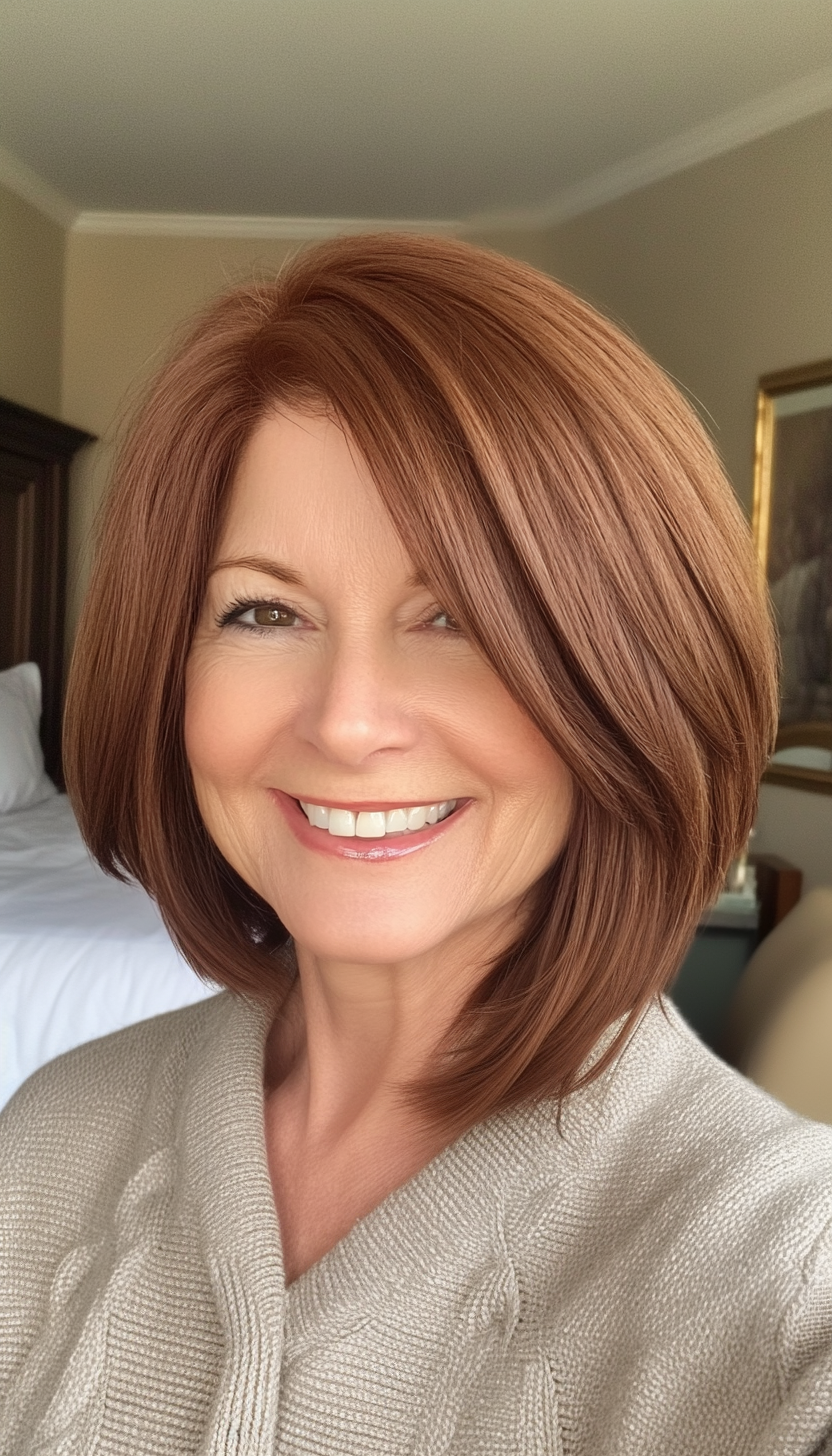 1. Soft Layered Bob in Warm Chestnut (Haircuts For Older Women With Thinning Hair) - Haircuts For Older Women With Thinning Hair