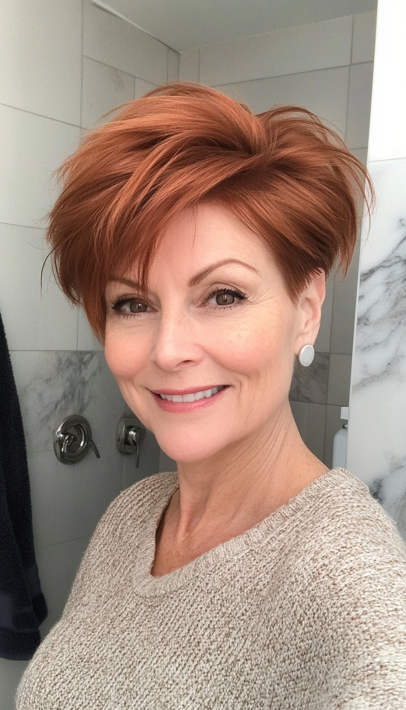2. Pixie Cut with Subtle Auburn Hues (Haircuts For Older Women With Thinning Hair) - Haircuts For Older Women With Thinning Hair