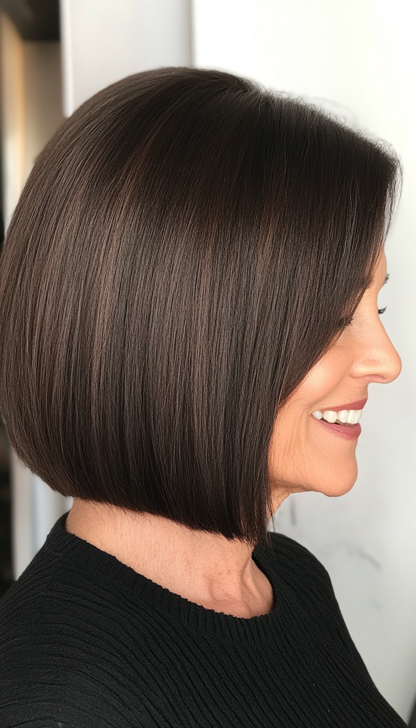 3. Chin-Length Blunt Cut in Dark Brown (Haircuts For Older Women With Thinning Hair) - Haircuts For Older Women With Thinning Hair