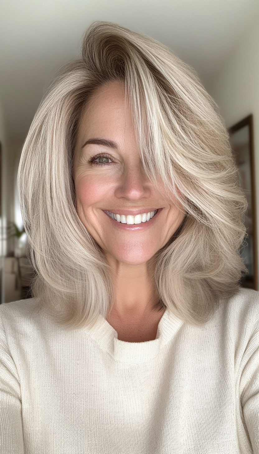 4. Feathered Shag in Ash Blonde (Haircuts For Older Women With Thinning Hair) - Haircuts For Older Women With Thinning Hair