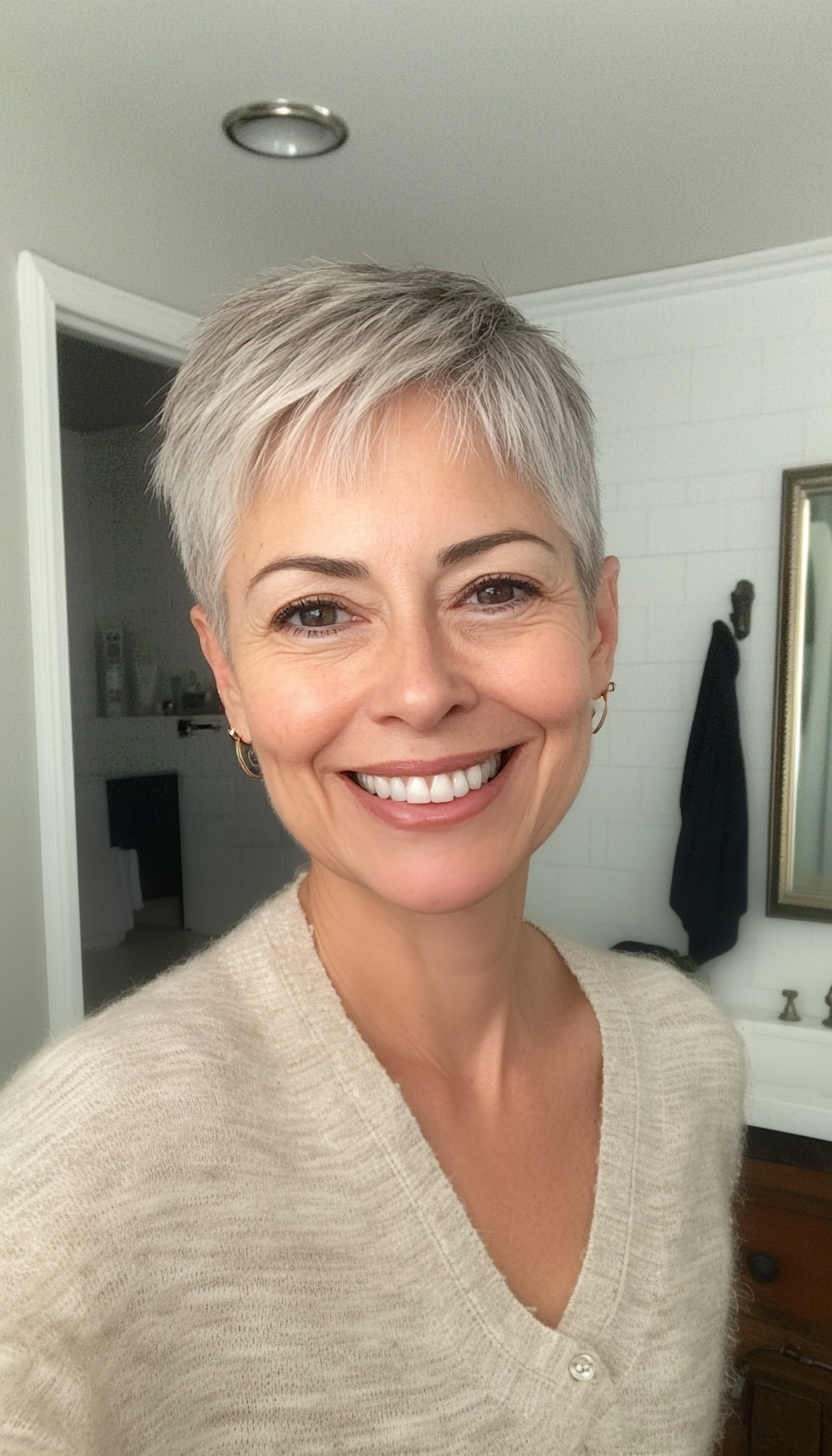 7. Short Crop with Salt-and-Pepper Mix (Haircuts For Older Women With Thinning Hair) - Haircuts For Older Women With Thinning Hair