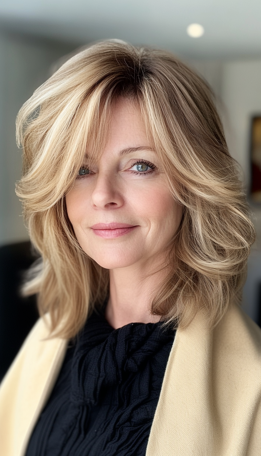 8. Layered Lob in Golden Brown (Haircuts For Older Women With Thinning Hair) - Haircuts For Older Women With Thinning Hair