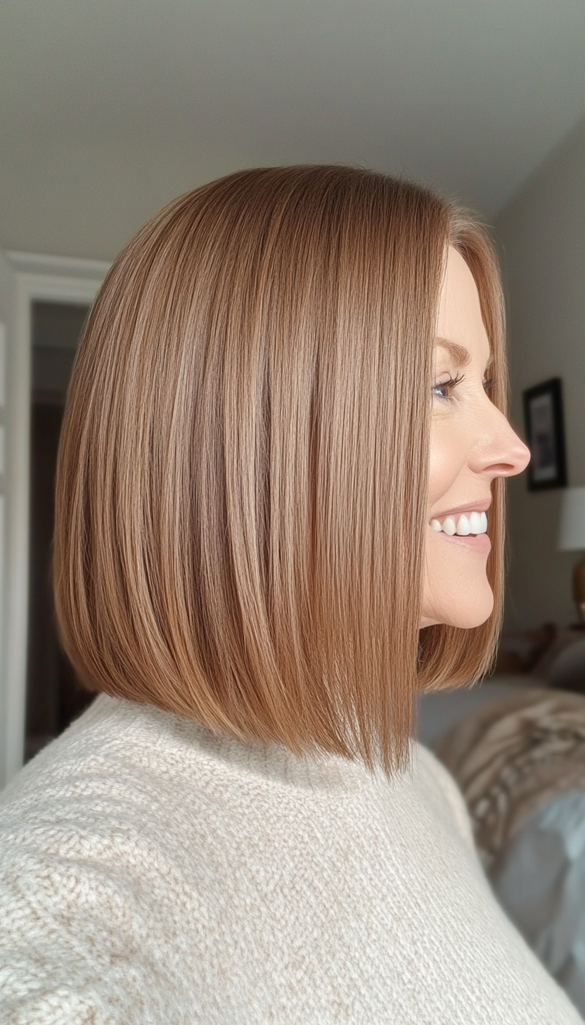 10. Classic Bob in Light Caramel Brown (Haircuts For Older Women With Thinning Hair) - Haircuts For Older Women With Thinning Hair