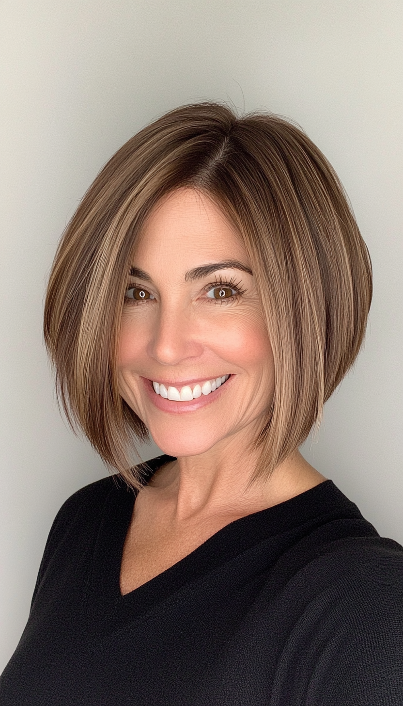 14. Graduated Bob in Medium Brown (Haircuts For Older Women With Thinning Hair) - Haircuts For Older Women With Thinning Hair
