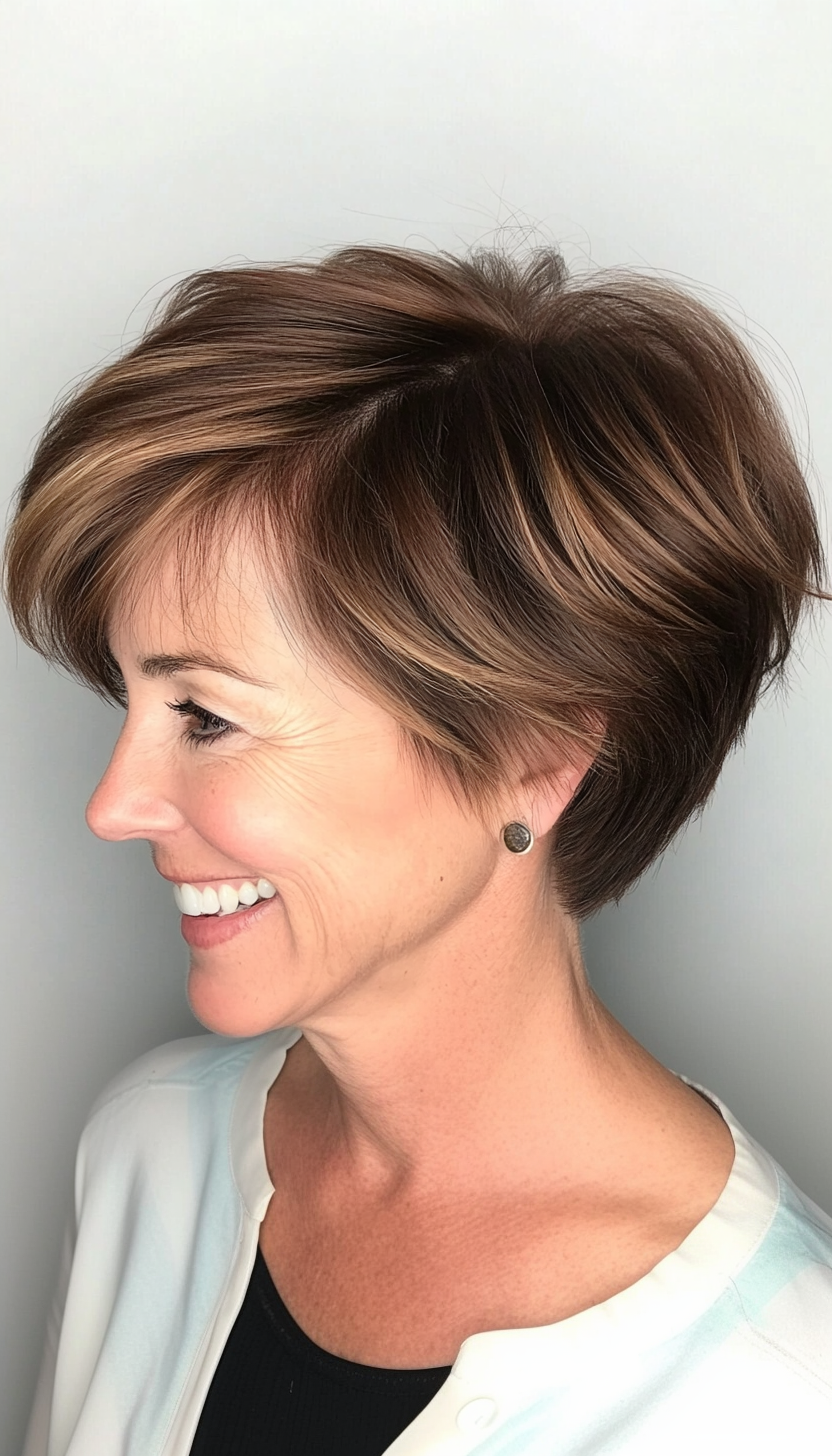 17. Ear-Length Crop in Deep Chestnut (Haircuts For Older Women With Thinning Hair) - Haircuts For Older Women With Thinning Hair
