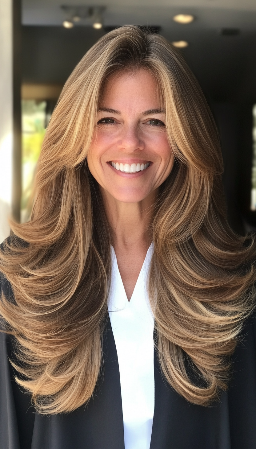 20. Voluminous Layers in Warm Mocha (Haircuts For Older Women With Thinning Hair) - Haircuts For Older Women With Thinning Hair