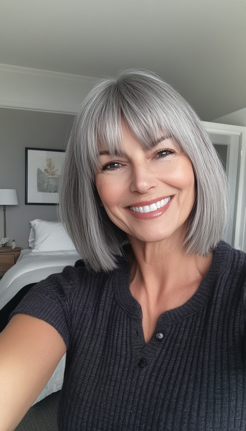 23. Fringe Cut in Smoky Gray (Haircuts For Older Women With Thinning Hair) - Haircuts For Older Women With Thinning Hair