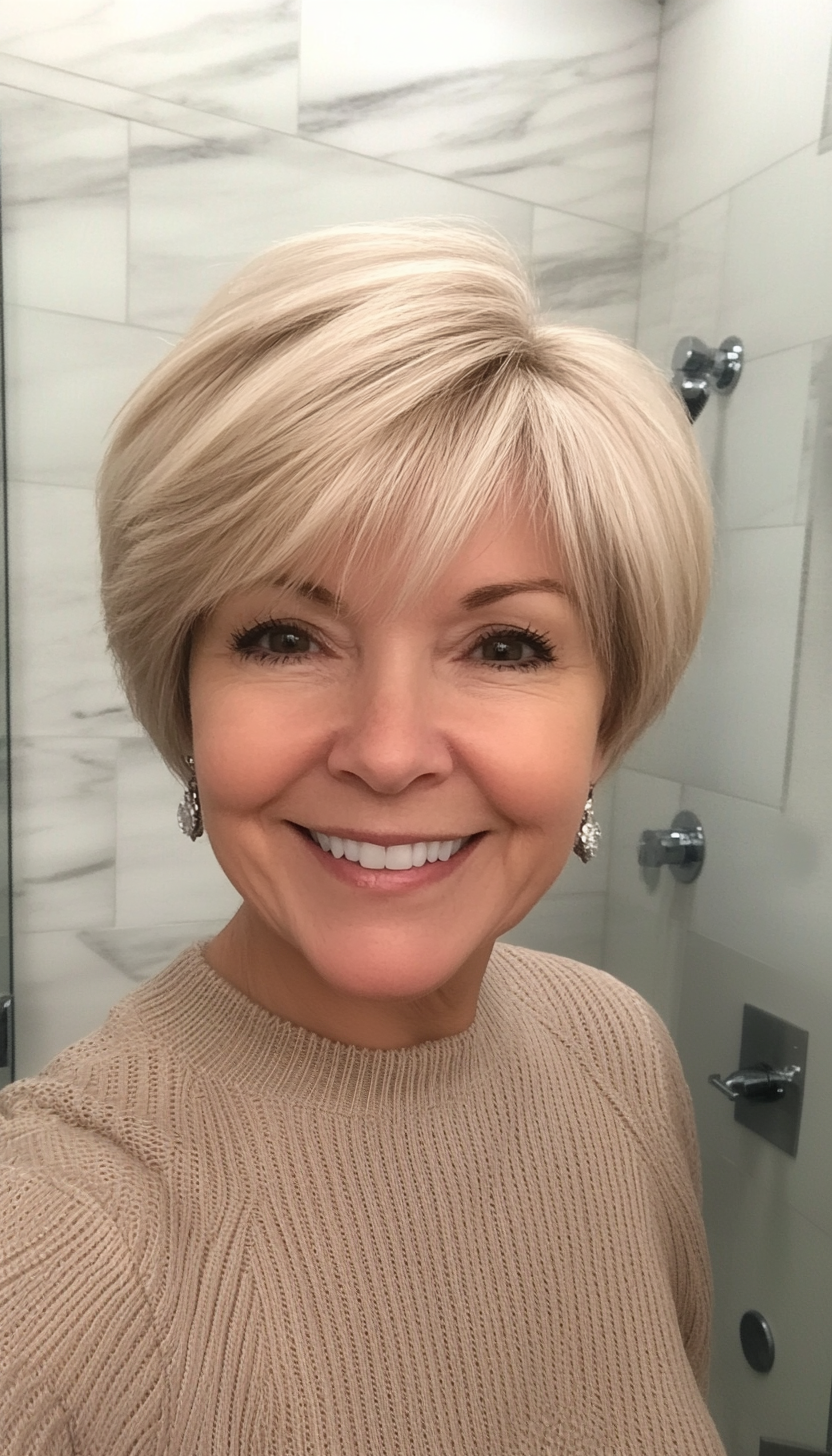 25. Short Rounded Cut in Warm Blonde (Haircuts For Older Women With Thinning Hair) - Haircuts For Older Women With Thinning Hair