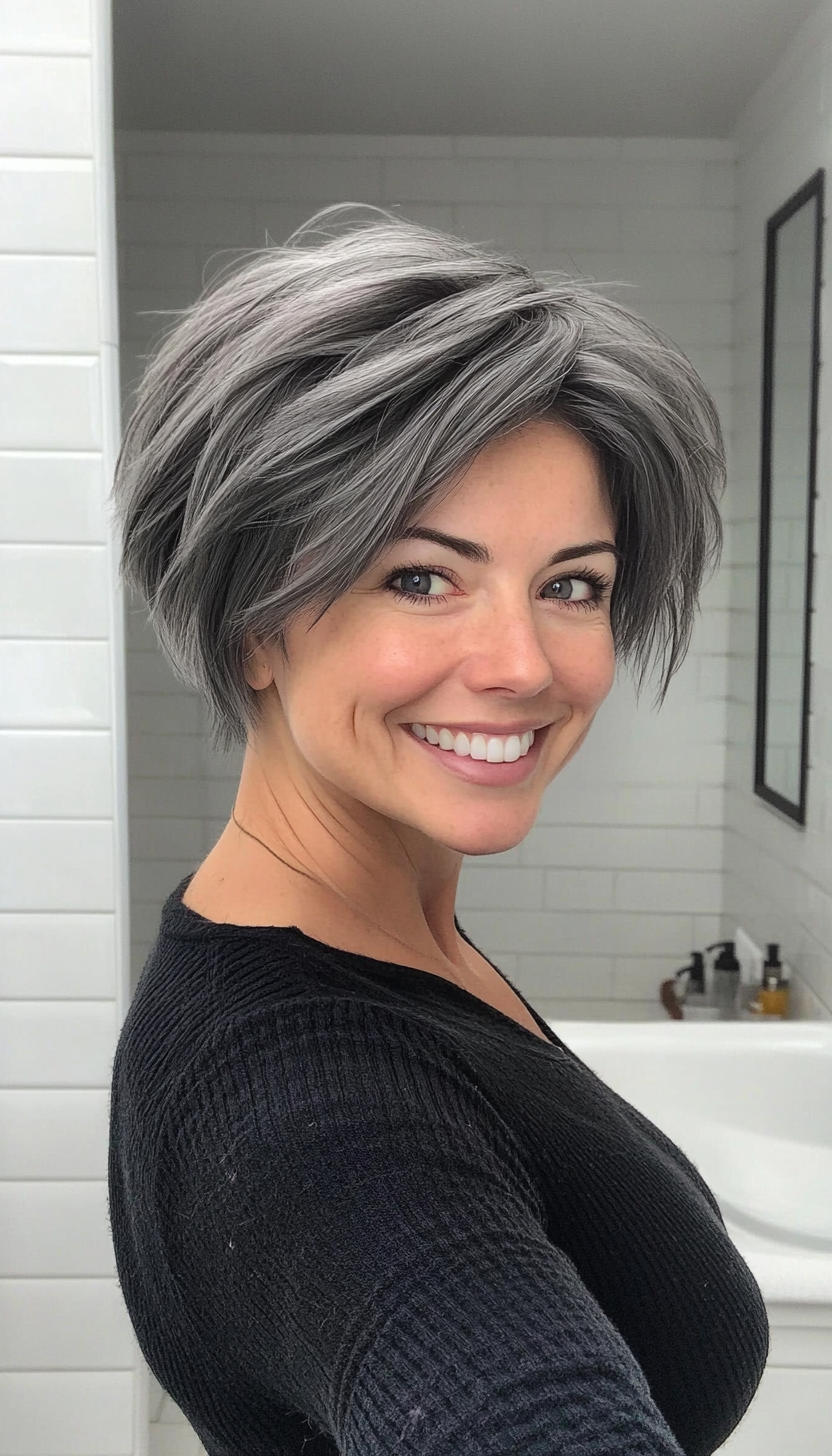 26. Undercut Pixie in Charcoal Gray (Haircuts For Older Women With Thinning Hair) - Haircuts For Older Women With Thinning Hair