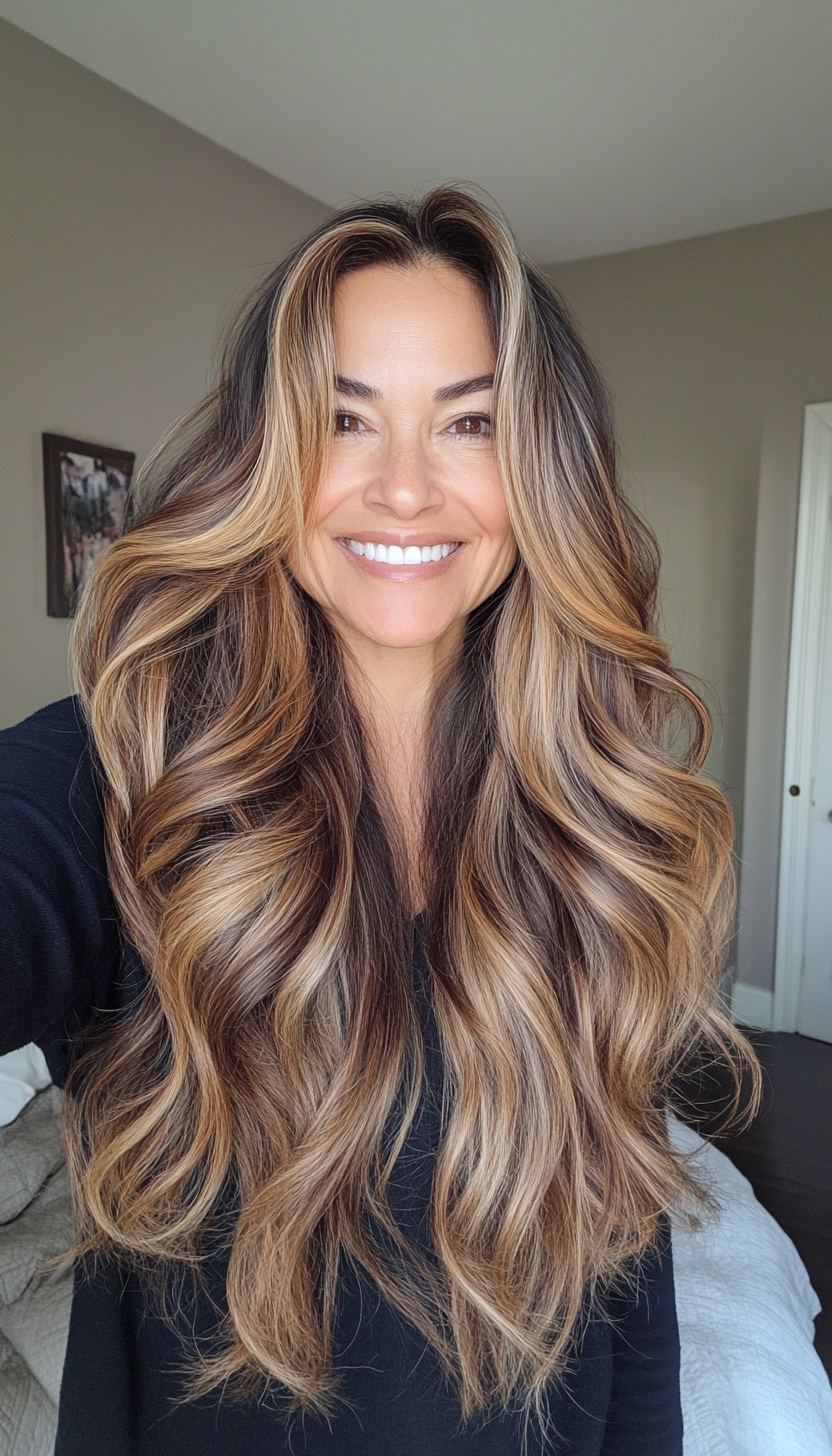 10. Caramel Balayage Waves (Long Haircuts For Older Women) - Long Haircuts For Older Women