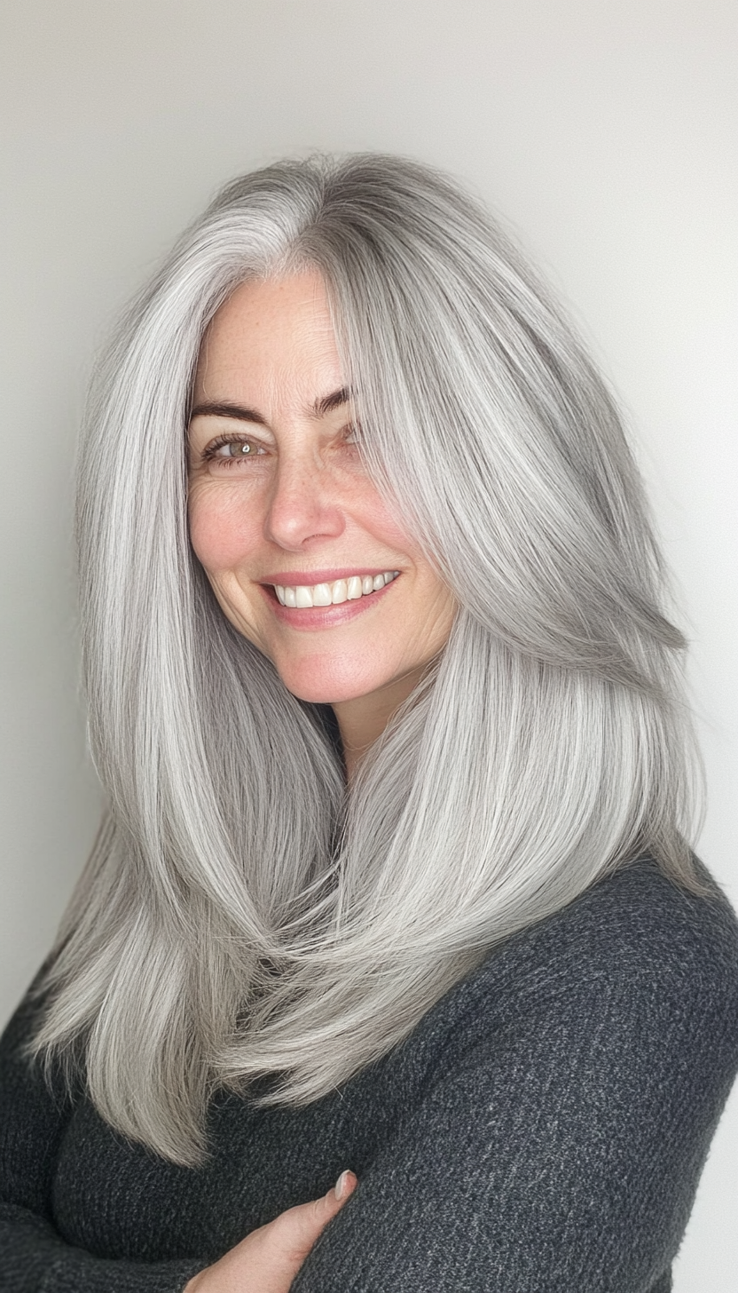 14. Pewter Gray Layered Bob (Long Haircuts For Older Women) - Long Haircuts For Older Women