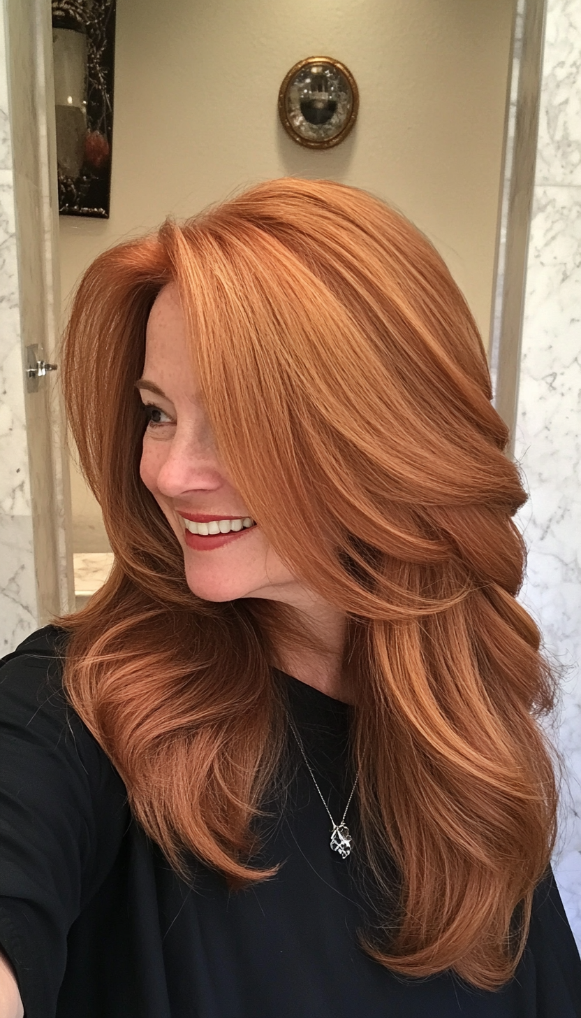 15. Golden Auburn Flowing Locks (Long Haircuts For Older Women) - Long Haircuts For Older Women