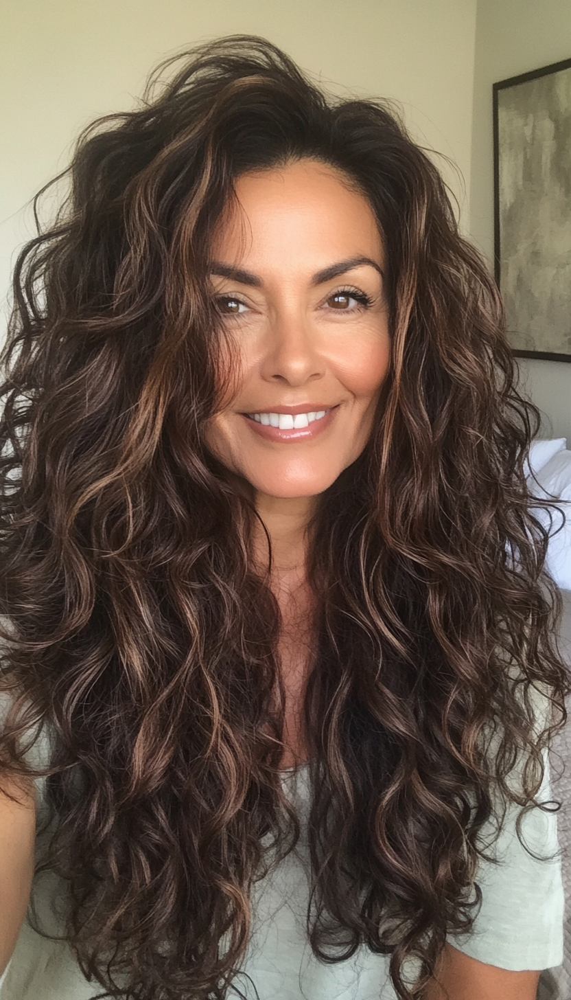 17. Rich Walnut Long Curls (Long Haircuts For Older Women) - Long Haircuts For Older Women