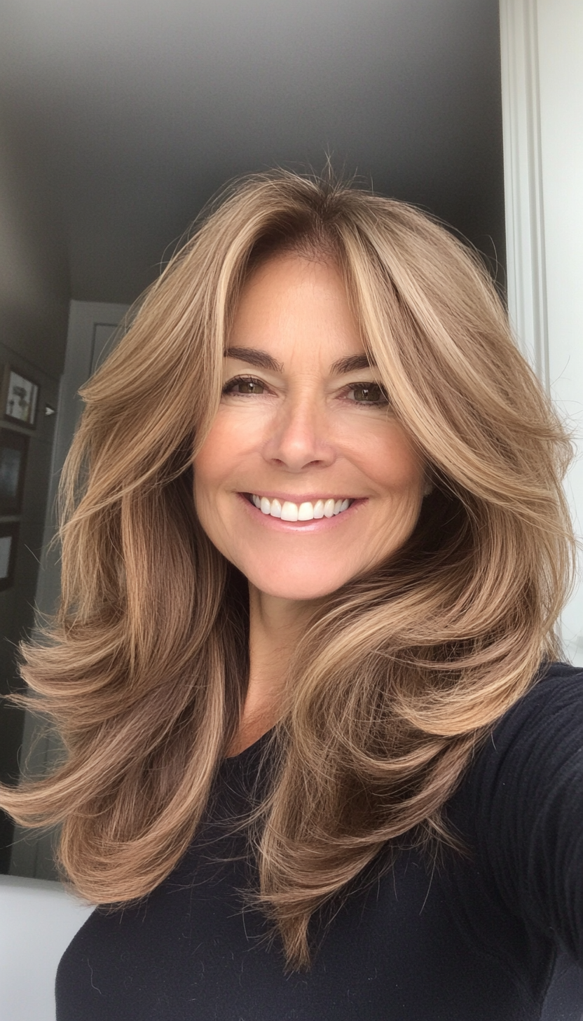 19. Light Brown Soft Layers (Long Haircuts For Older Women) - Long Haircuts For Older Women