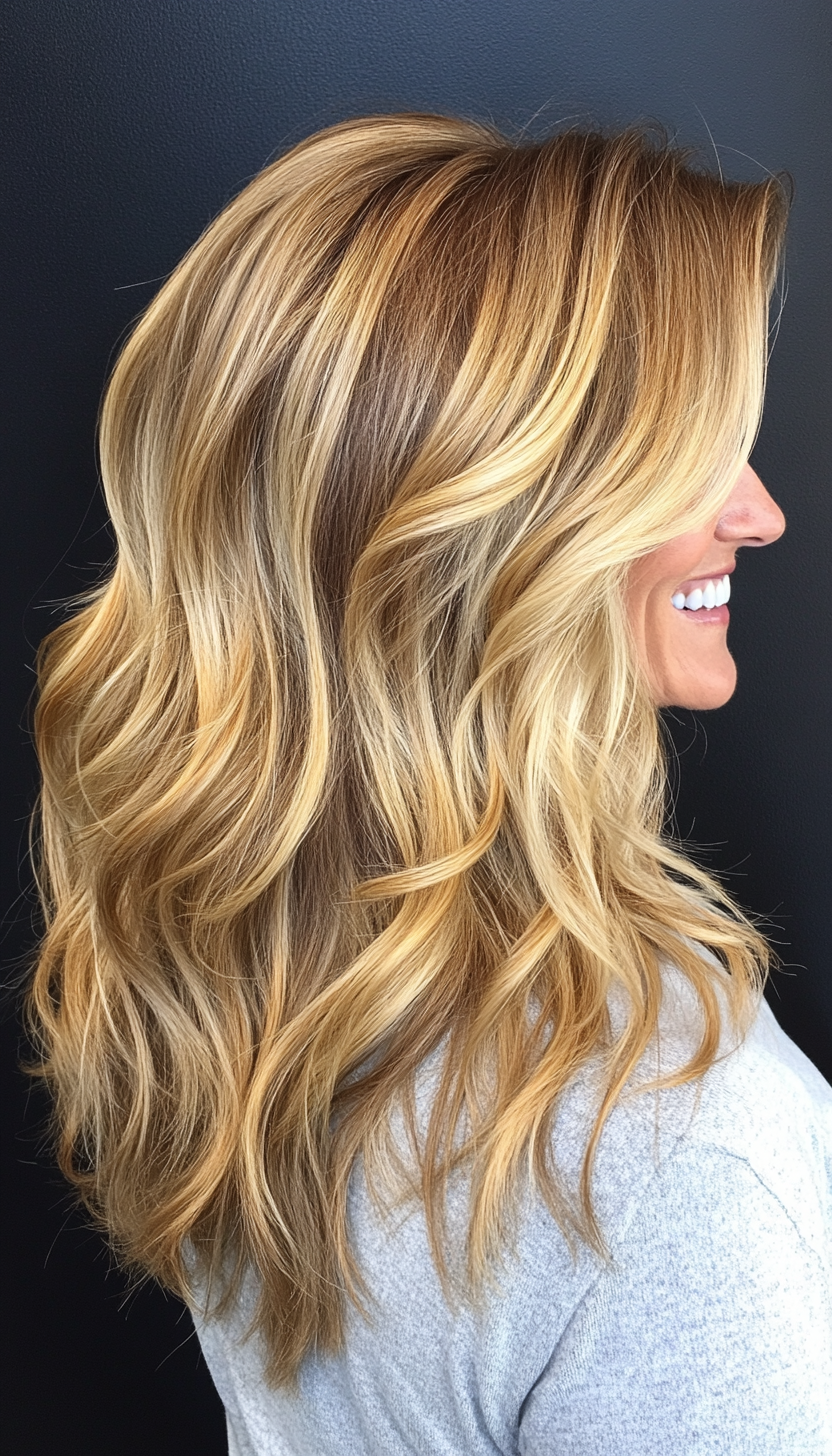 20. Golden Blonde Tousled Waves (Long Haircuts For Older Women) - Long Haircuts For Older Women