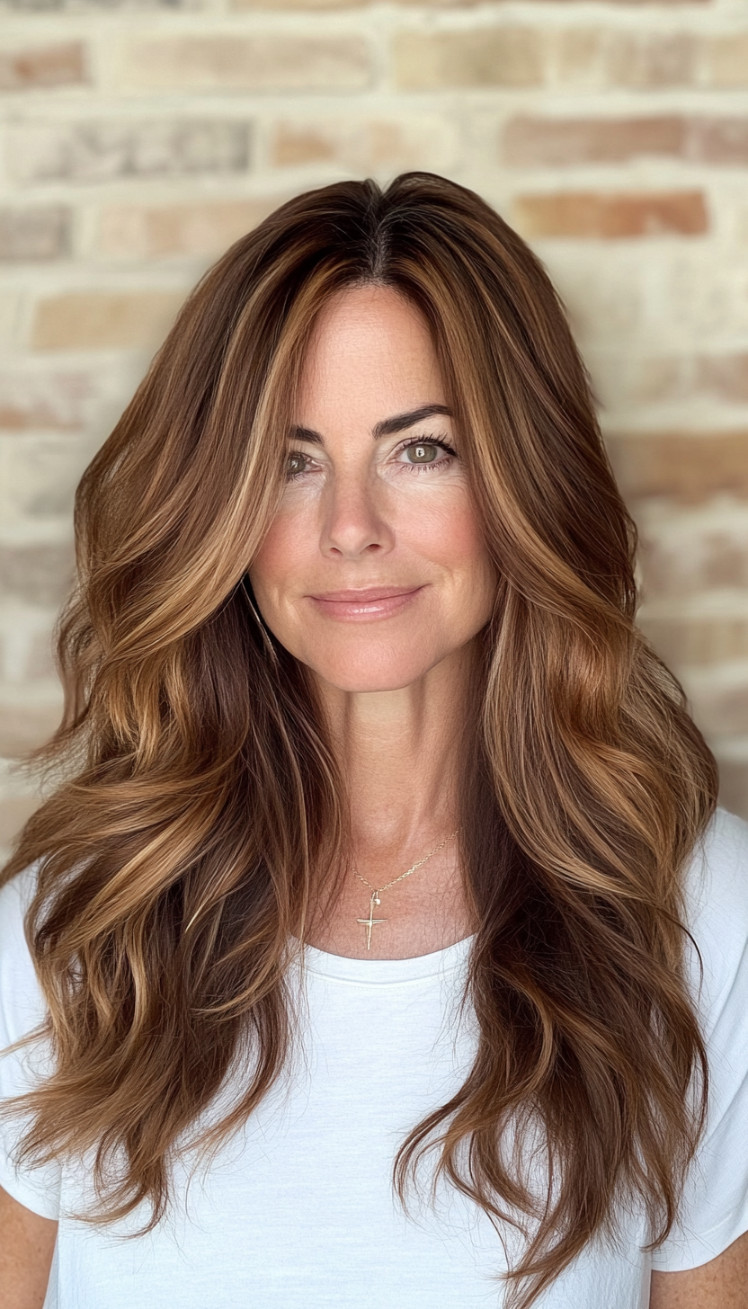 22. Amber Brown Beach Waves (Long Haircuts For Older Women) - Long Haircuts For Older Women