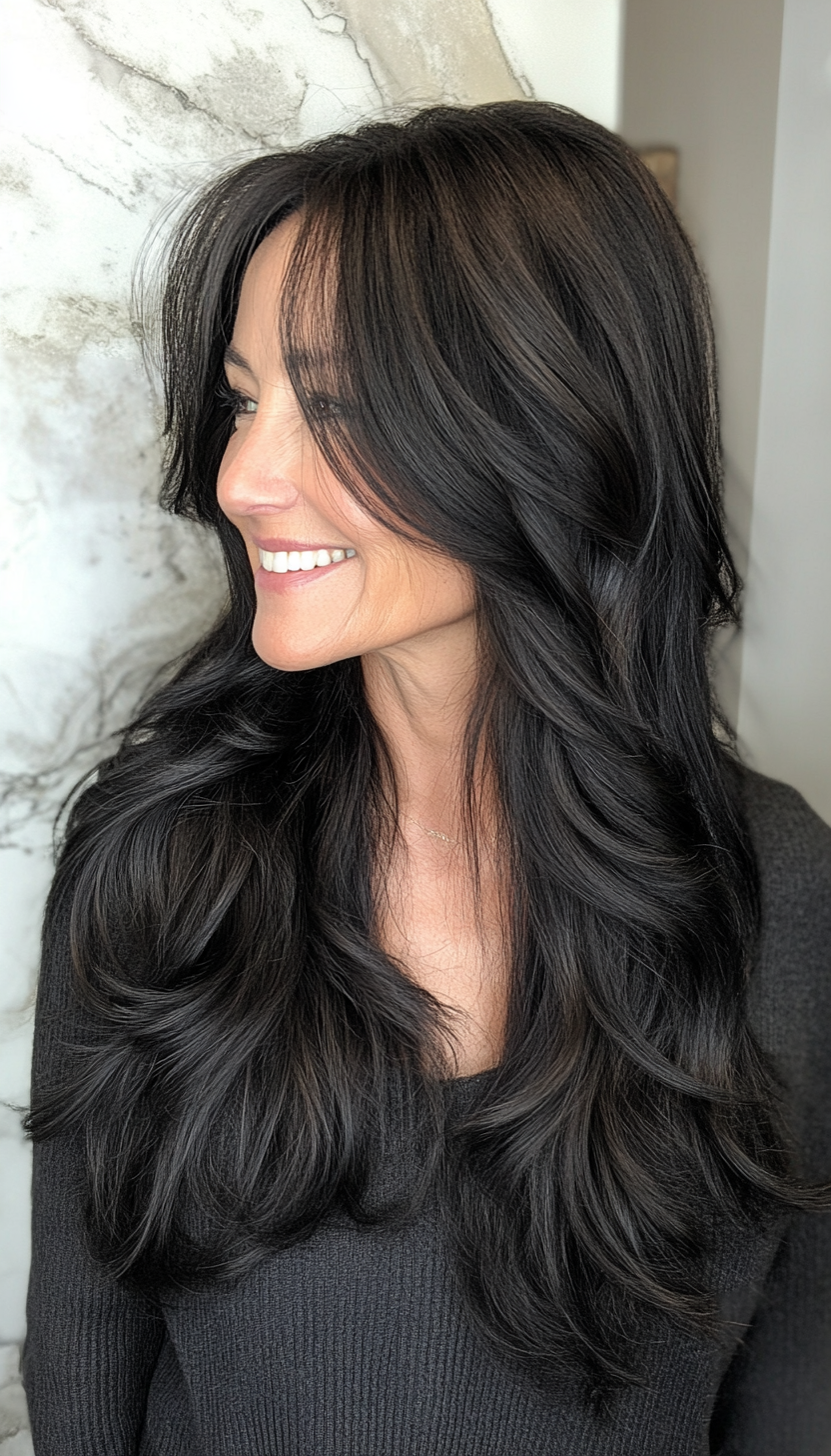 25. Natural Black Lush Waves (Long Haircuts For Older Women) - Long Haircuts For Older Women