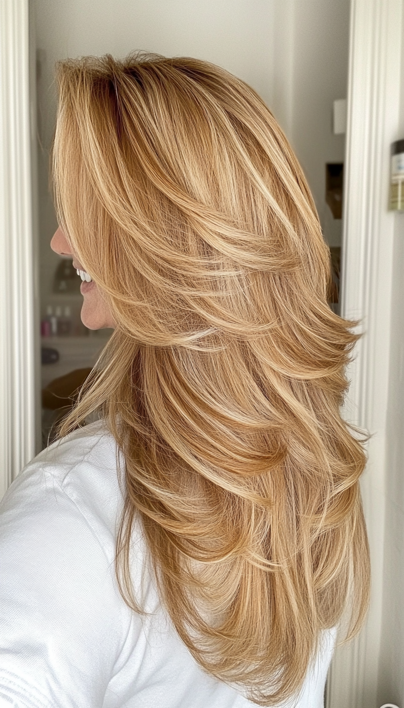 26. Golden Honey Curved Layers (Long Haircuts For Older Women) - Long Haircuts For Older Women