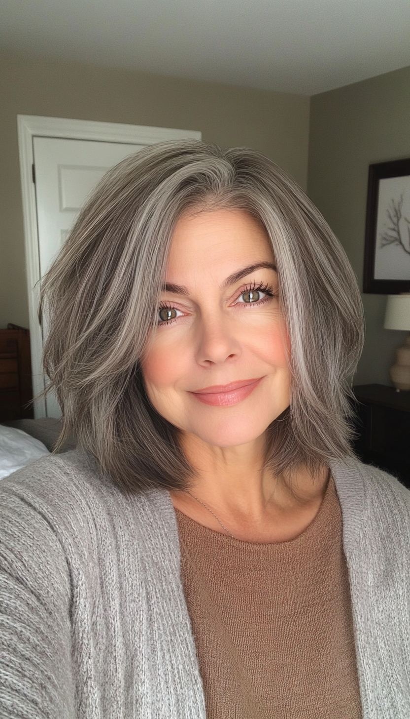 1. Soft Layered Ash Brown Bob (Medium Length Hairstyles For Women Over 60) - Medium Length Hairstyles For Women Over 60