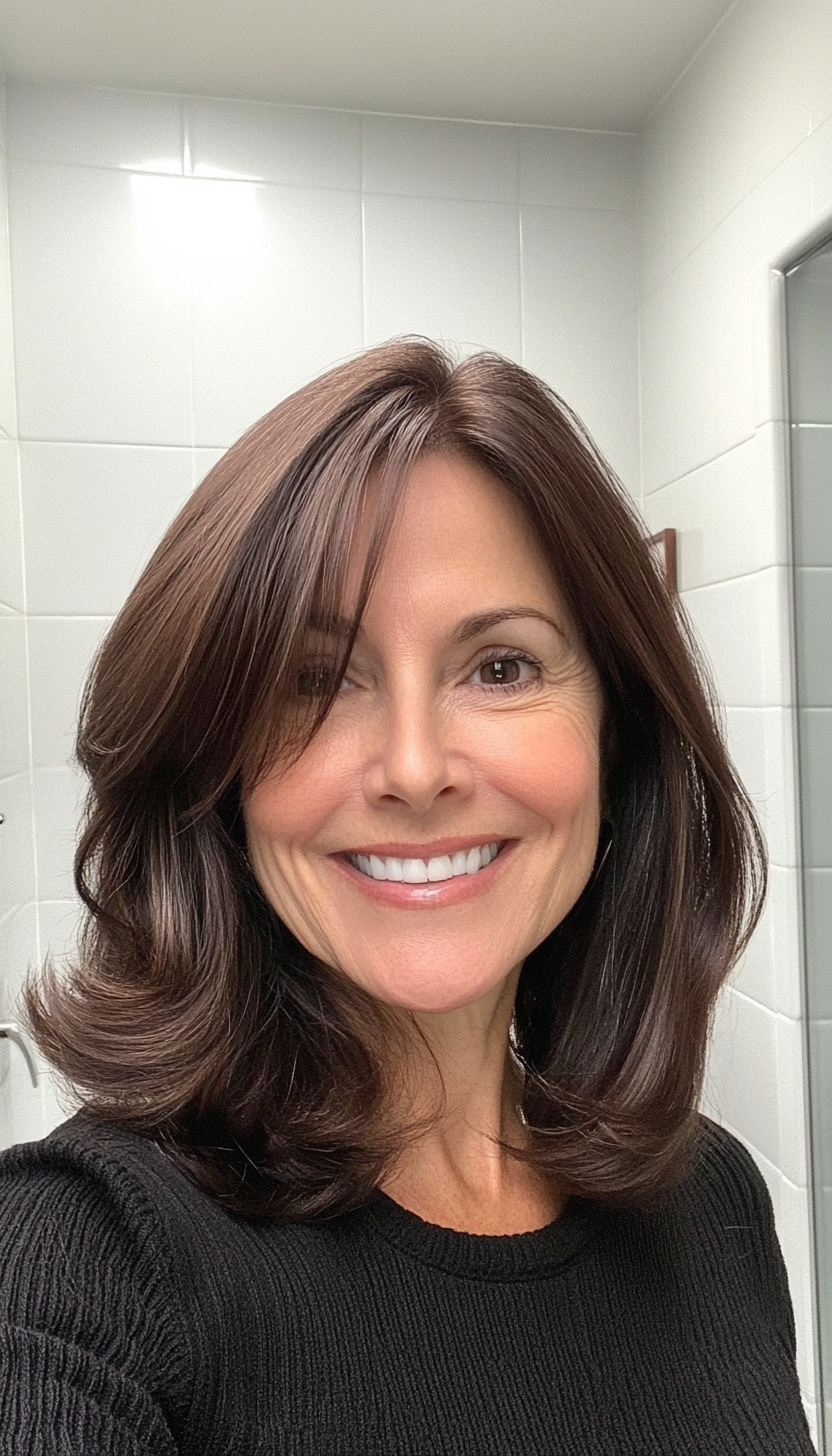 6. Classic Chocolate Brown Midi Cut (Medium Length Hairstyles For Women Over 60) - Medium Length Hairstyles For Women Over 60