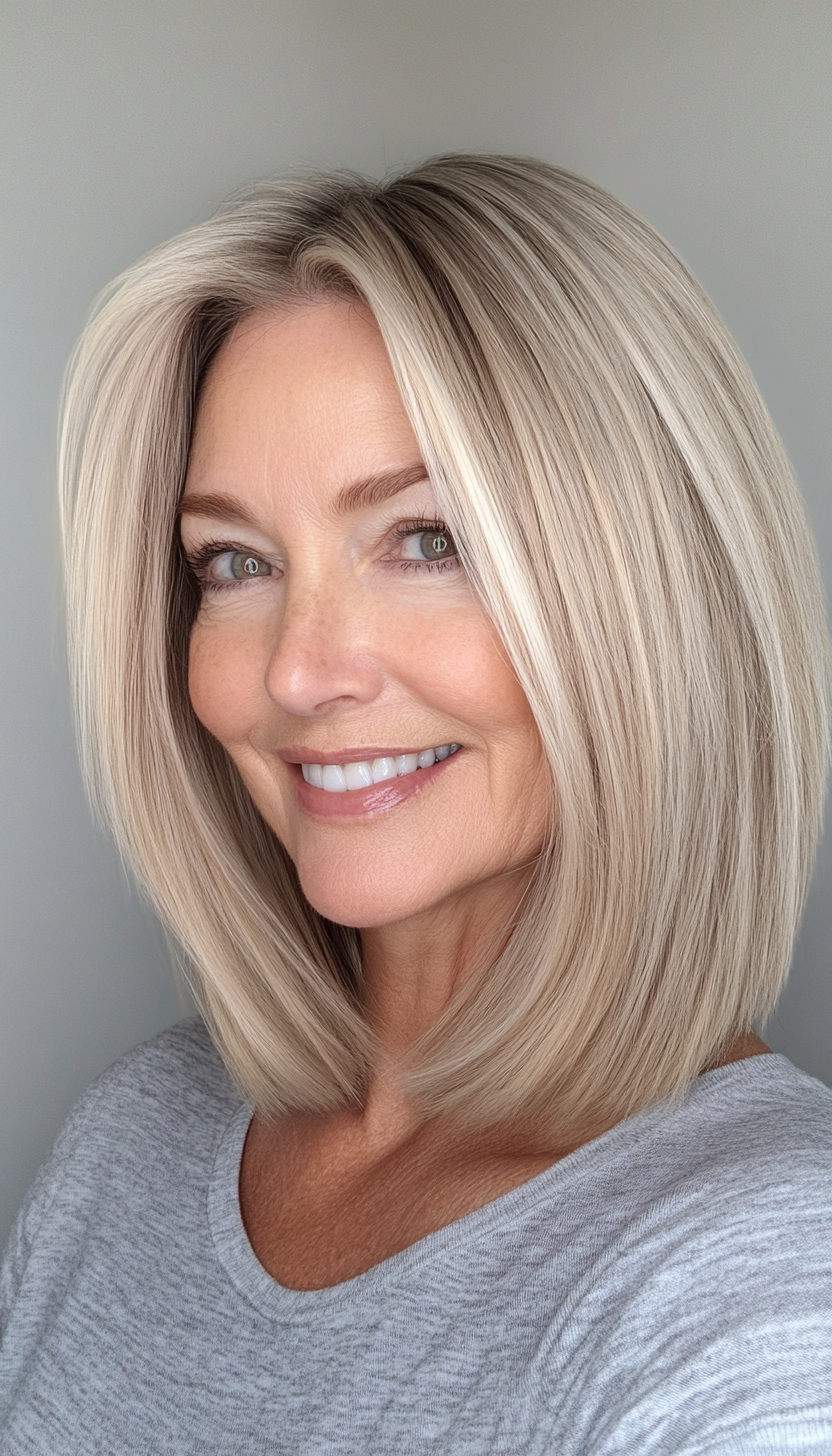 10. Sandy Blonde Blunt Cut (Medium Length Hairstyles For Women Over 60) - Medium Length Hairstyles For Women Over 60