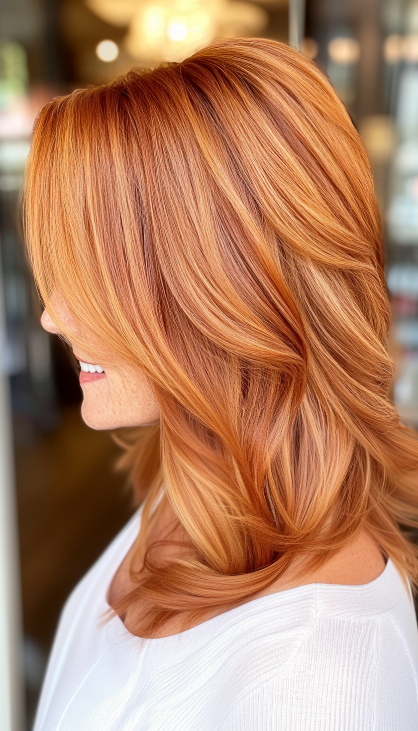 13. Copper Highlights on Layered Lob (Medium Length Hairstyles For Women Over 60) - Medium Length Hairstyles For Women Over 60
