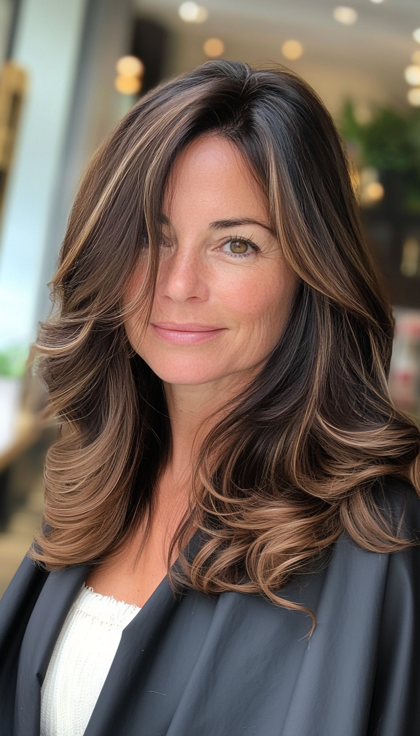 19. Rich Espresso Layered Waves (Medium Length Hairstyles For Women Over 60) - Medium Length Hairstyles For Women Over 60