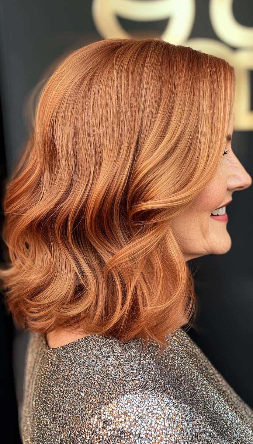 21. Golden Copper Shoulder-Length Cut (Medium Length Hairstyles For Women Over 60) - Medium Length Hairstyles For Women Over 60